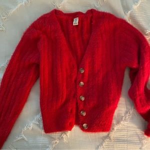 Urban Outfitters fuzzy red button sweater